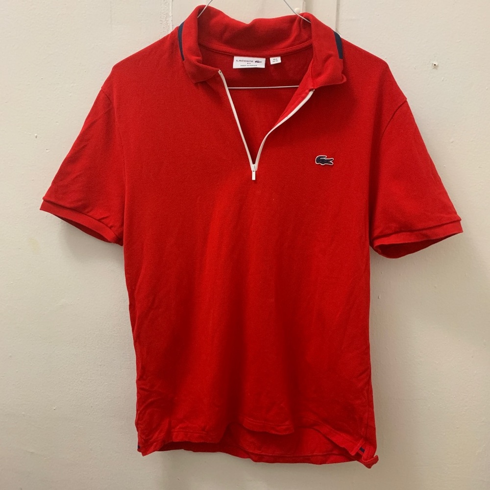 Lacoste Red 1/4 Zip Polo Shirt XL